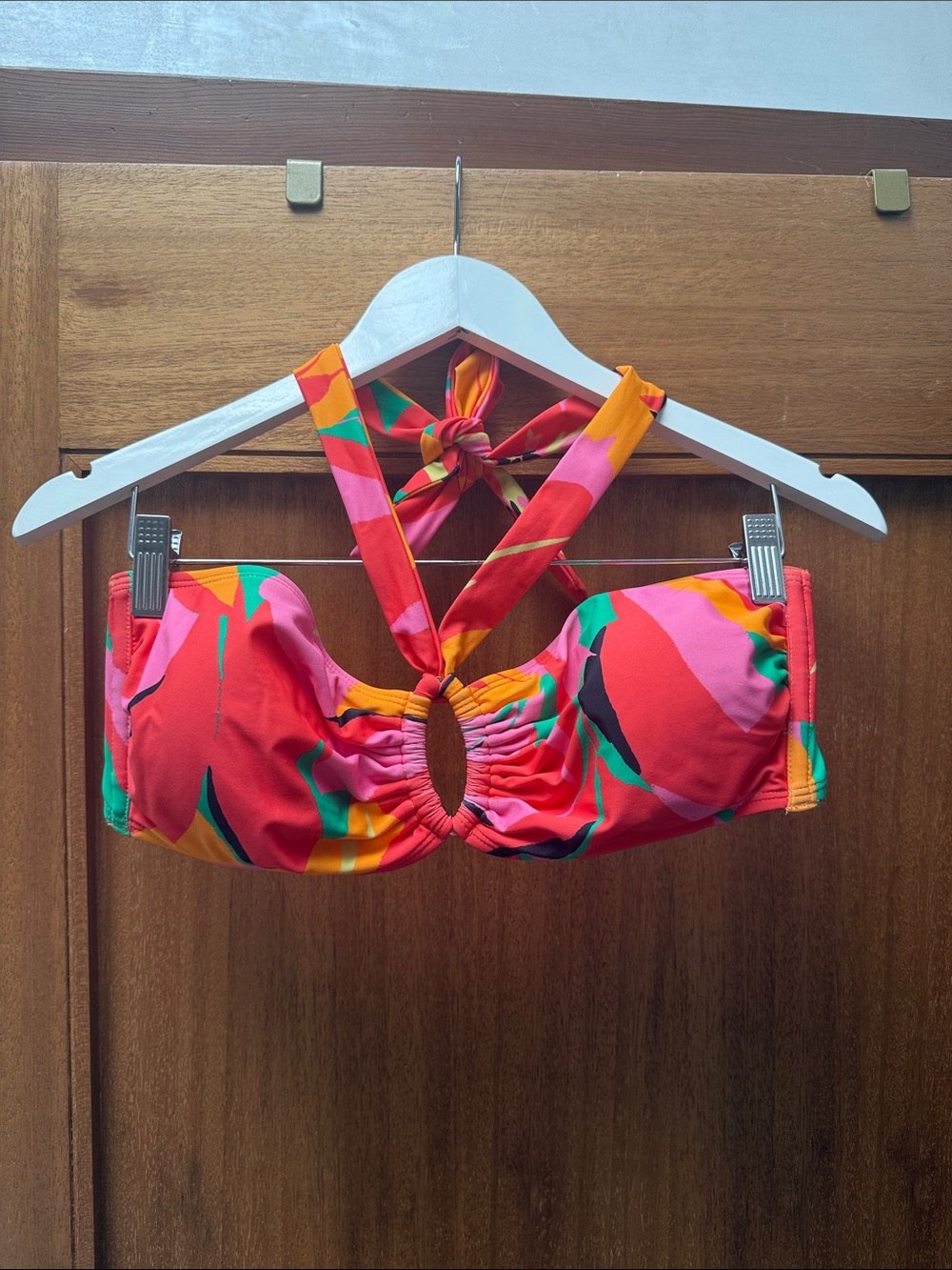 Kids Bright Floral Cutout Swim Top - Pink & Red